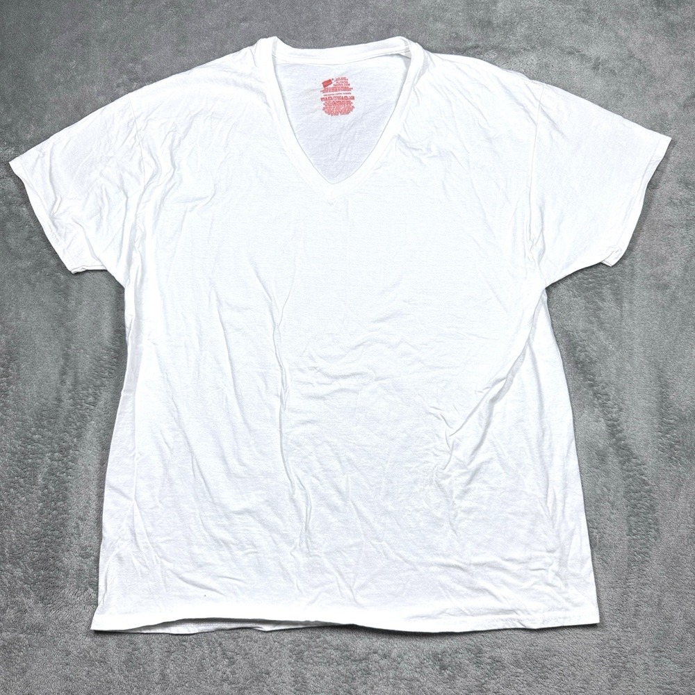 Hanes White V Neck Undershirts Mens XL 3 Pack Cotton Short Sleeve Tee